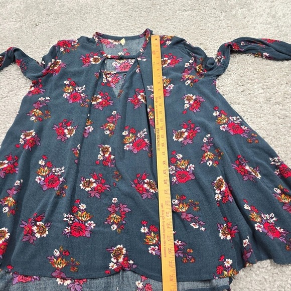 Free People Top Small Blue Flower Swing Tunic Keyhole Oversized Boho Beach Dress - Picture 11 of 14